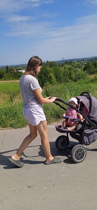 Коляска 2 в 1 сіра з розовим