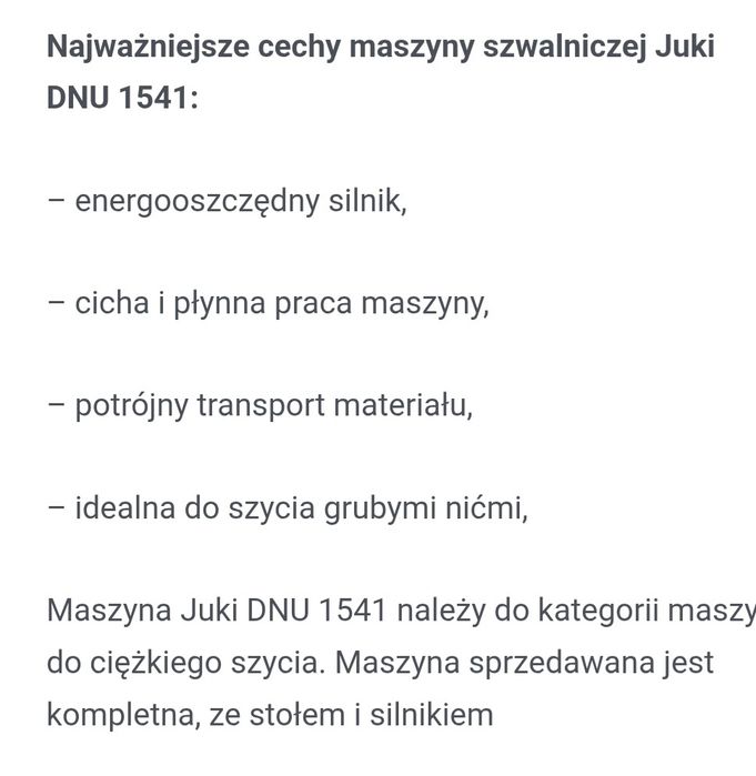 Maszyna krawiecka JUKI DNU 1541