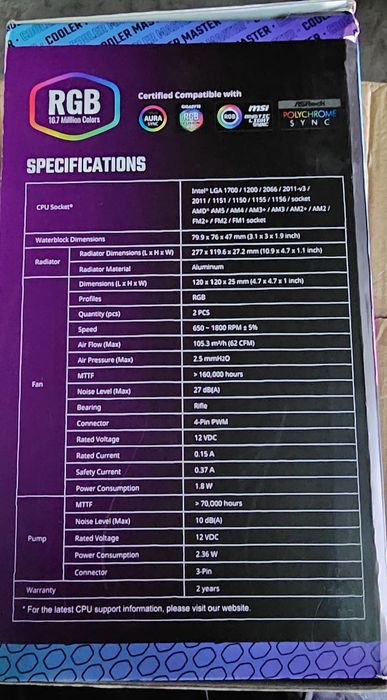 Chłodzenie wodne Cooler Master MasterLiquid ML240L V2 RGB, jak nowy!!!