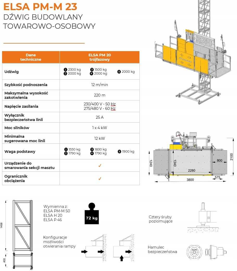 Dźwig winda osobowa budowlana wyciąg Elektroelsa PM-M 23