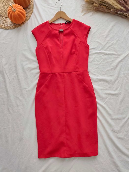 Elegancka czerwona wieczorowa koktajlowa sukienka ołówkowa L 40