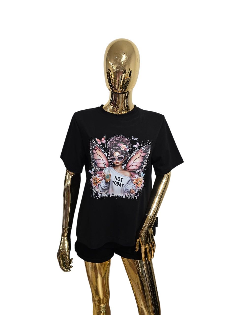 T-shirt damski bawełniany czarny NOT TODAY MMK rozmiar uniwersalny
