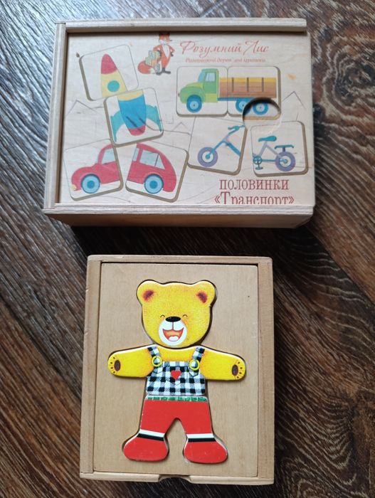 Пазли половинки Транспорт Ведмедик Viga Емоції дитячі пазли з дерева