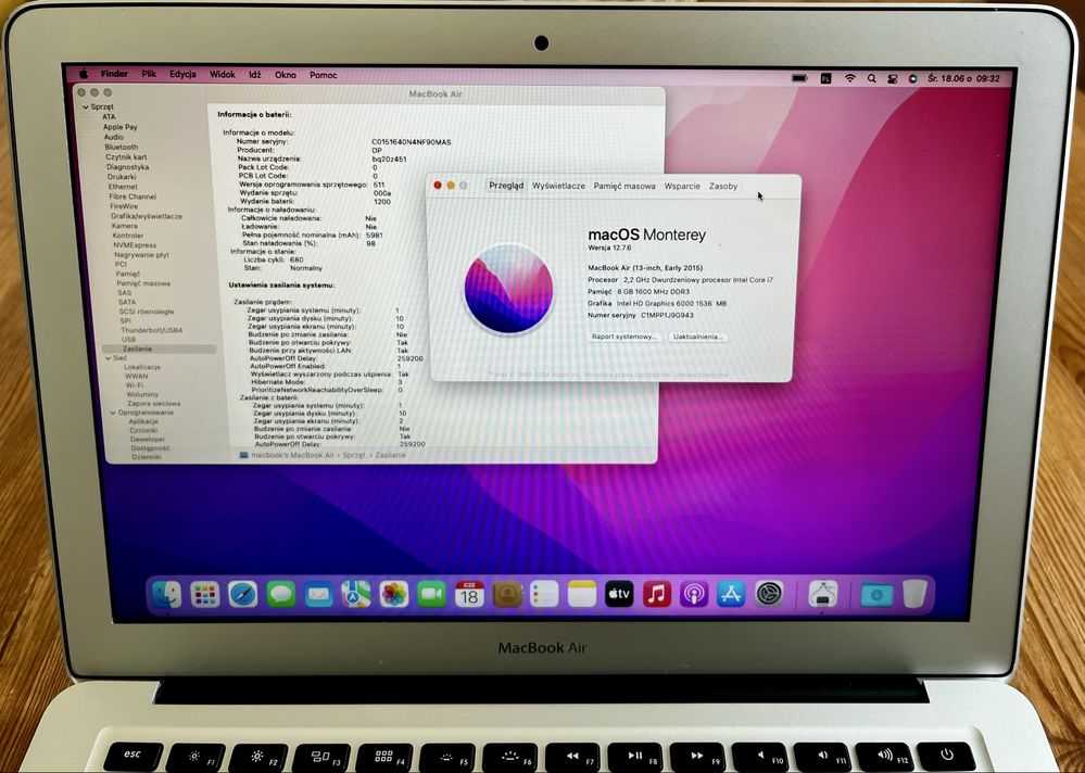 Laptop MacBook Air 7,2 A1466 13" - Intel Core i7 2,2 8GB, 128GB