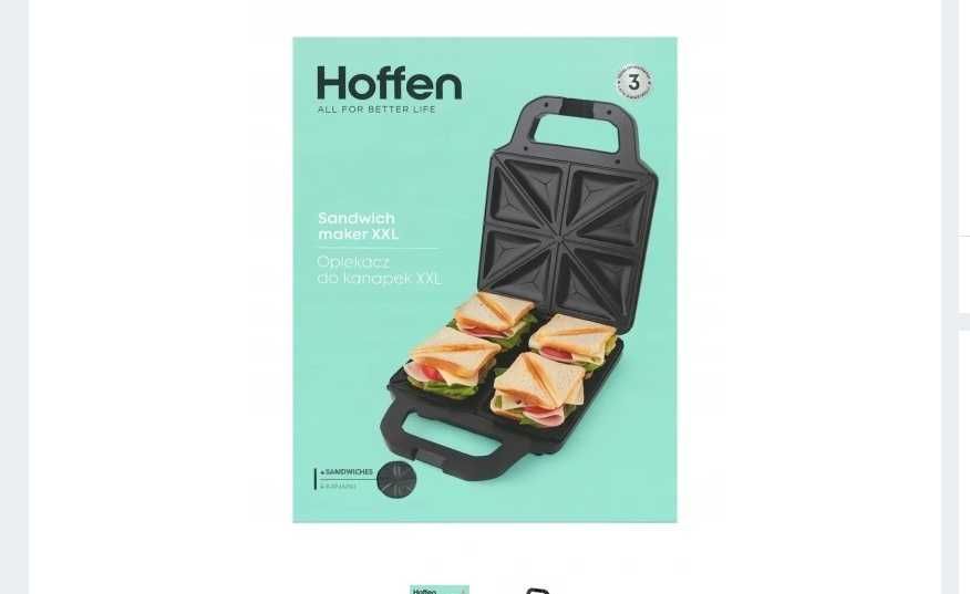 Opiekacz do kanapek HOFFEN XXL 1400W – 4 kanapki, czarny