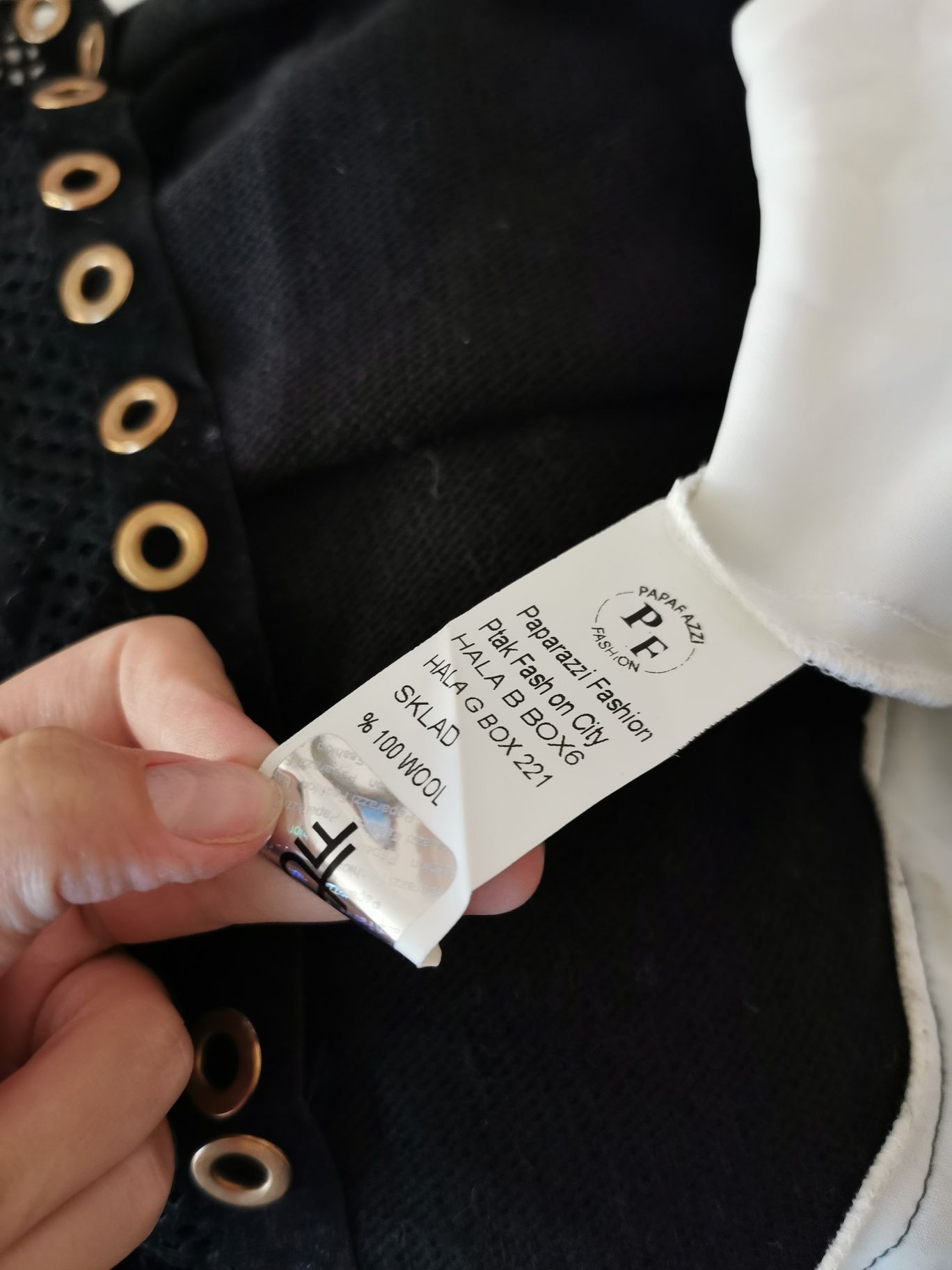 Paparazzi Fashion sweter wełniany wełna czarny biały 44 46 XXL 3XL