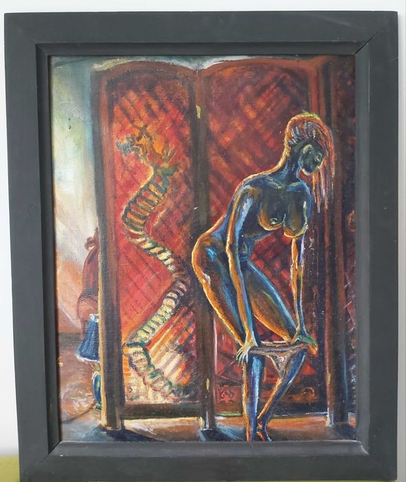 Obraz olejny w ramie "Dziewczyna za parawanem"