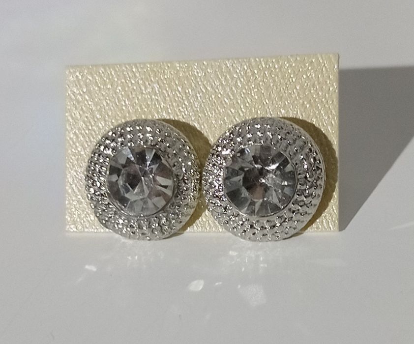 Nowe kolczyki kółka srebrne z diamenckiem ze stali nierdzewnej