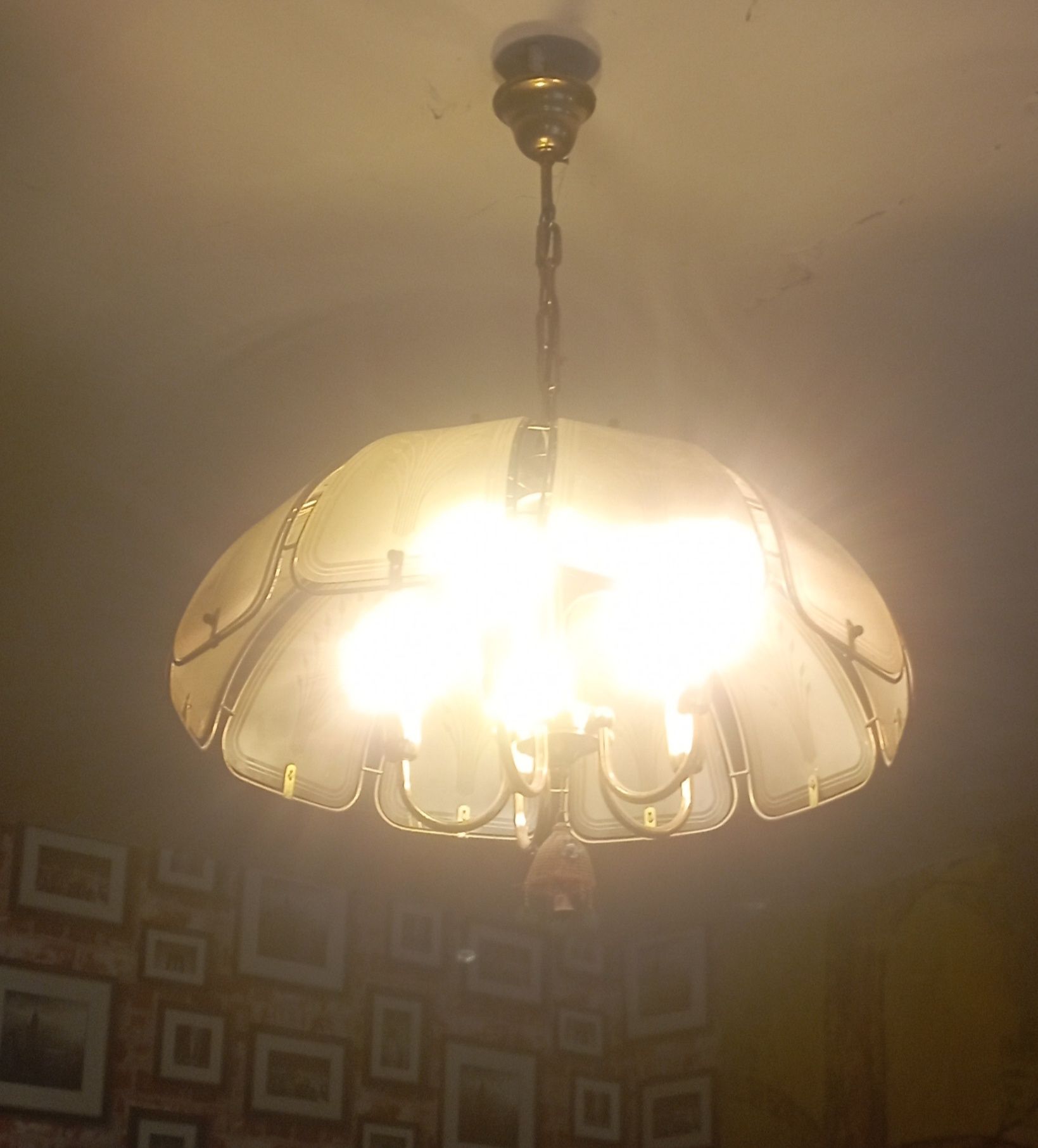 Stara poniemiecka Lampa żyrandol  szklana