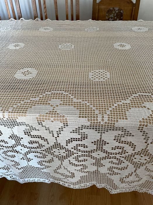 Firana bawełniana biała, stara ręczna robota vintage