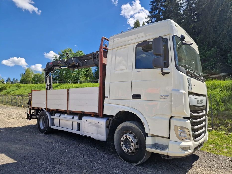 DAF XF  DAF XF Euro 6 dźwig ZAMIANA Radiowo ciężarowy do palet drzewa lasu