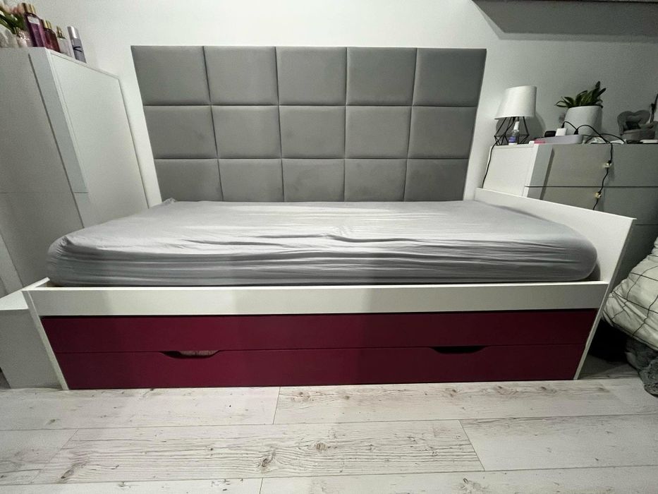 Łóżko z materacami rozm 90x200, fuksja