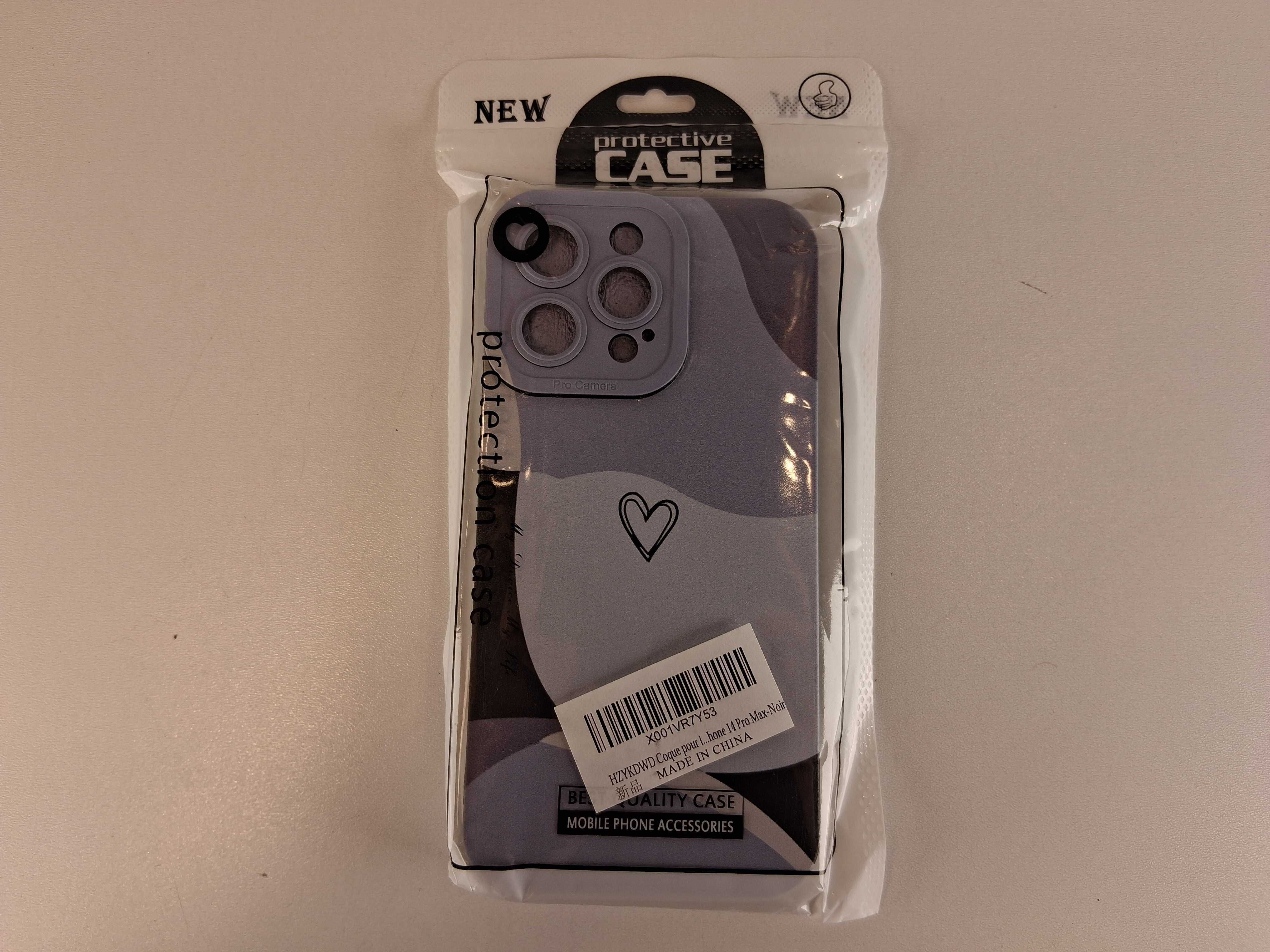 E078 Etui Coque do iPhone 14 Pro Max-Noir Fioletowe Serce
