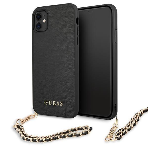 Etui Guess Saffiano Chain dla iPhone 11 / XR, Czarny z łańcuszkiem