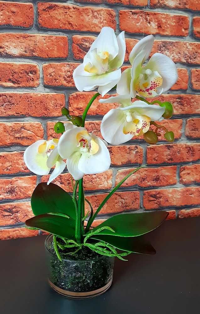 Sztuczny storczyk w doniczce biały silikonowy orchidea 40cm