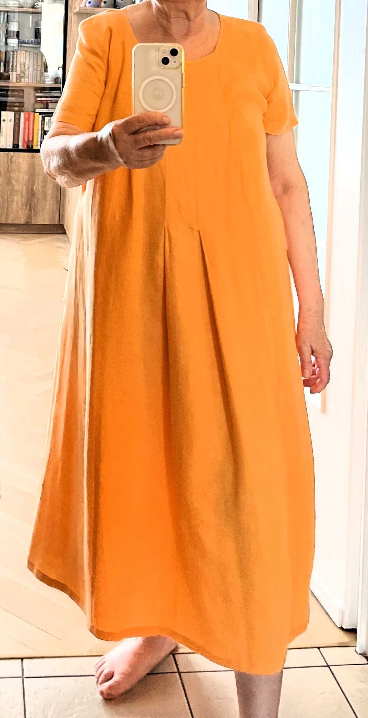 sukienka pomarańczowa 100% len