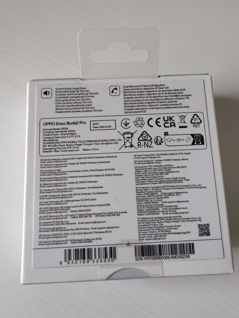 OPPO Enco Buds2 Pro słuchawki, zestaw słuchawkowy czarny NOWY