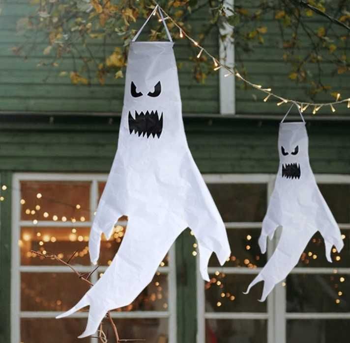 Halloweenowa dekoracja z białym duchem led 2sztuki