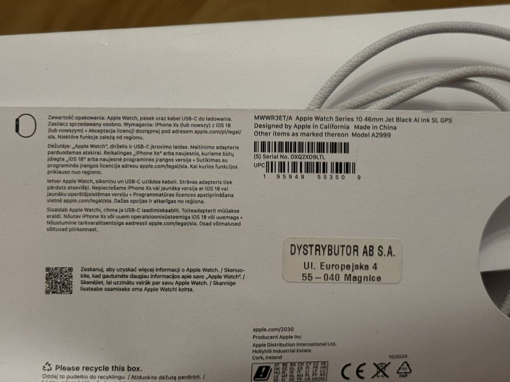 zegarek APPLE WATCH series 10 komplet stan idealny gwarancja 04.2026