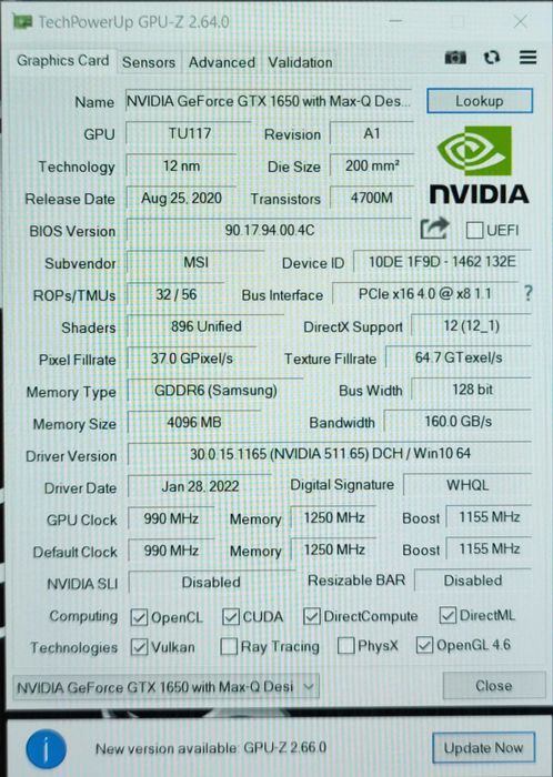 Ноутбук MSI GF63 THIN 11SC i5-11400H/16Gb/512Gb/nVidia GTX 1650