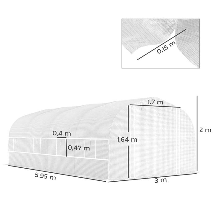 Estufa tipo Túnel 6x3x2 m com 8 Janelas Anti UV