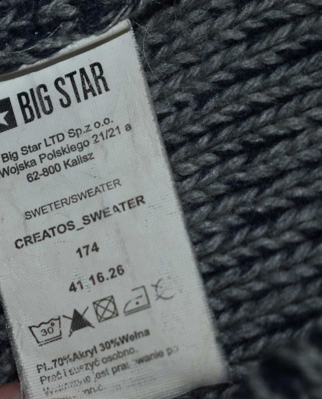 Sweter XL ciepły dzianinowy sweterek prążkowany L Big Star męski