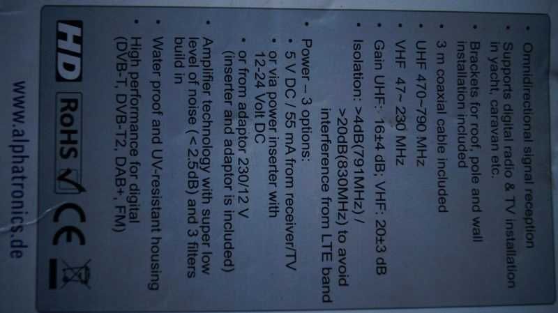 ALPHATRONICS AN2 DVB-T Antena na jacht jachtowa