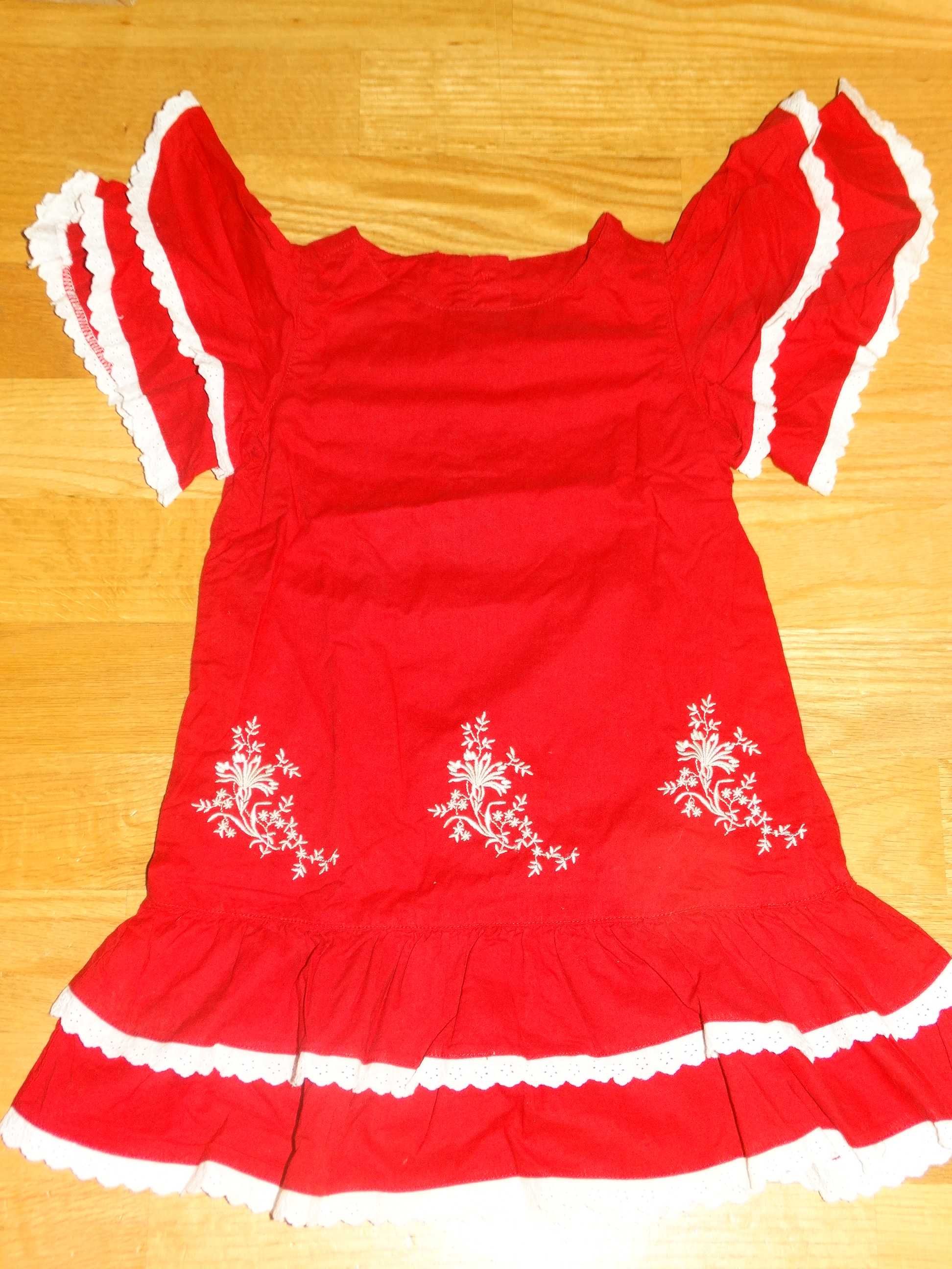Sukienka hiszpanka dla dziewczynki czerwona z białymi falbankami r. 98