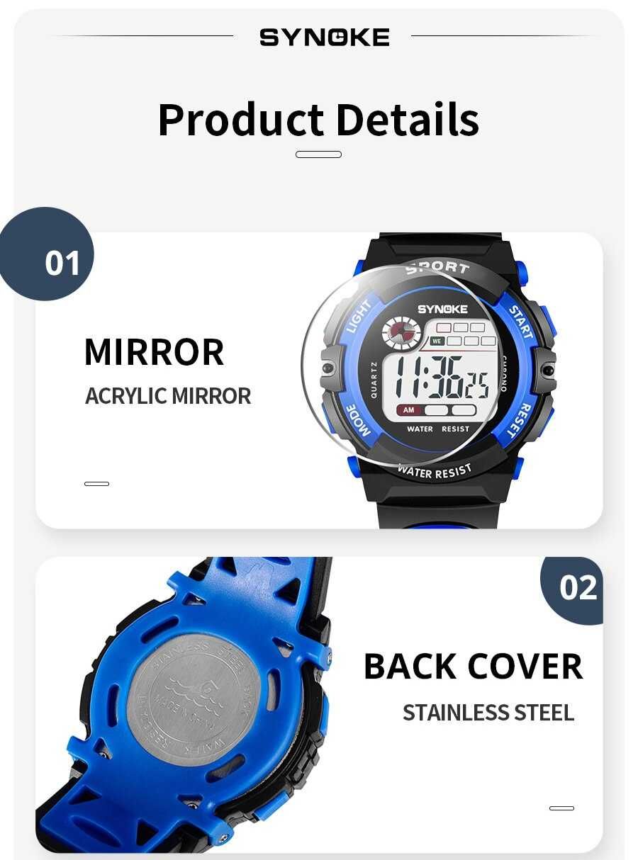 Zegarek elektroniczny cyfrowy Synoke niebieski czarny stoper sportowy
