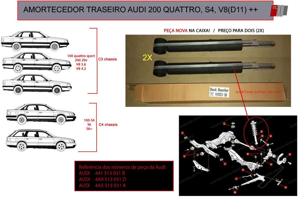 amortecedors traseiro para Audi Audi 200-20v, S4, S6, e V8