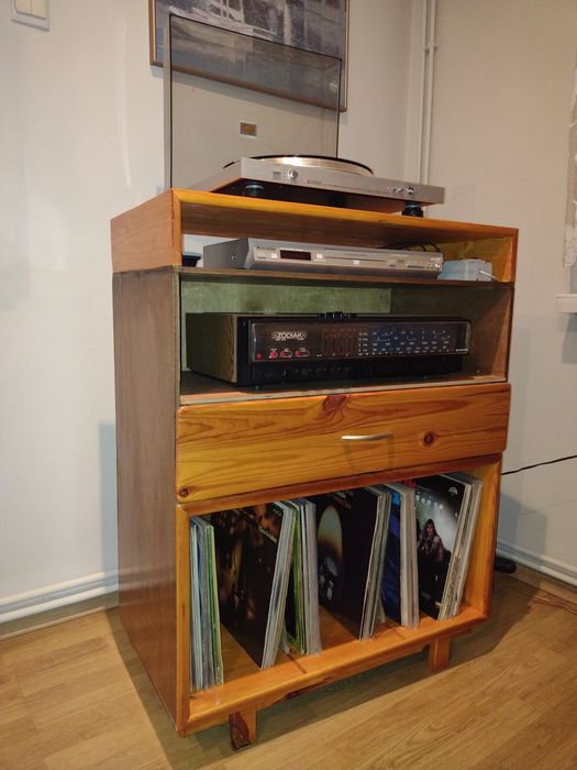 Szafka audio vintage HiFi na gramofon amplituner płyty winylowe Drewno