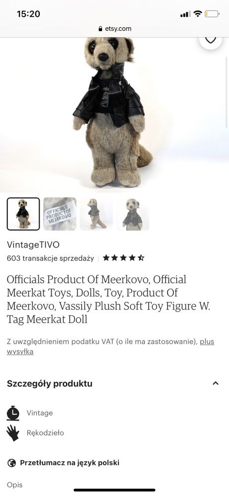 Meerkovo oryginał Vassily z metką sirykatka kolekcjonerska