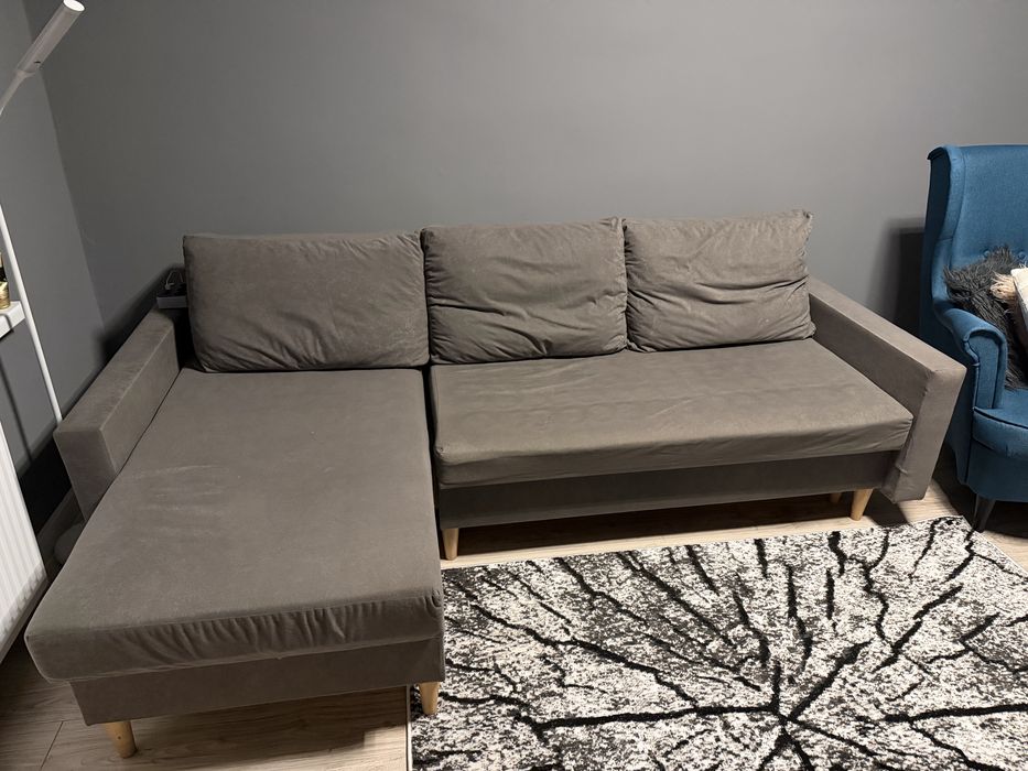 Narożnik z funkcją spania szary rozkładany prosty bok