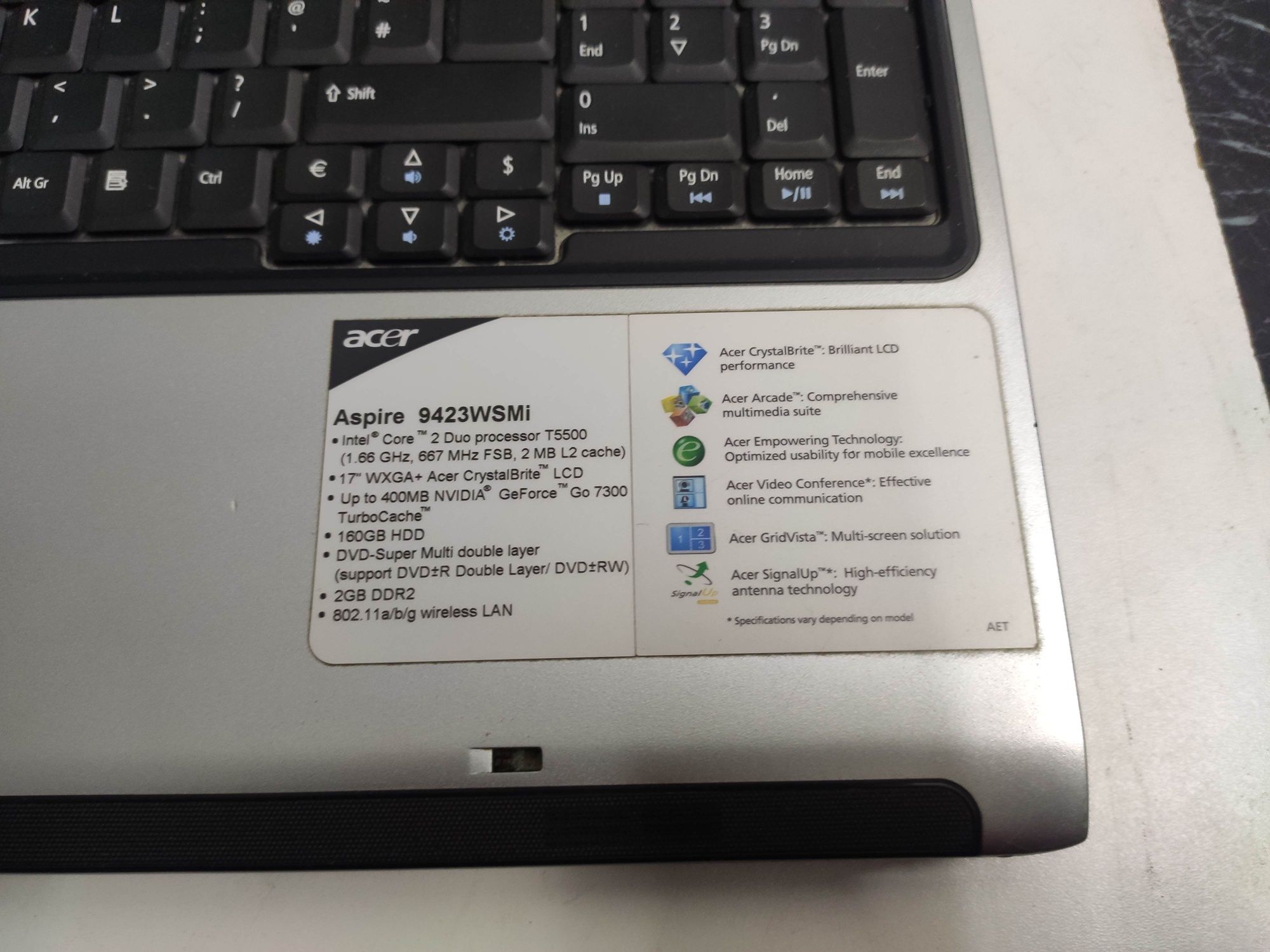 Ноутбук ACER Aspire 9420, 9423WSMI  экран 17 дюймов.