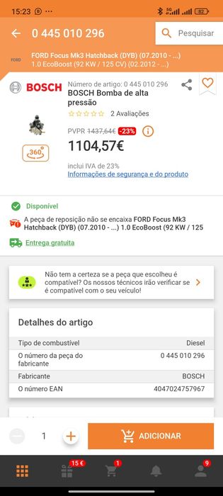 Bomba Gasóleo Alta pressão PSA Bosch