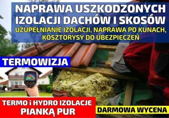 Wdmuchiwanie celulozy Naprawa izolacji  Zwalczanie kuny Termowizja