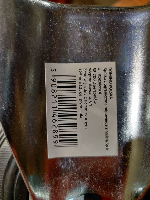 Zestaw jezdny z kołem czarnym 125mm/125kg płyta stała plyty