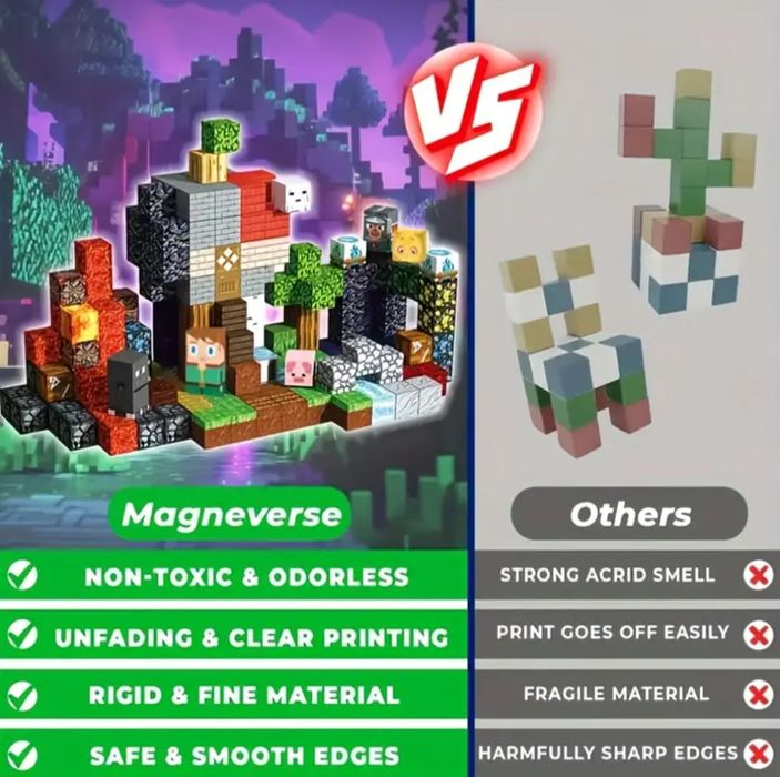 Nowe klocki magnetyczne Minecraft 150 sztuk 2x2cm