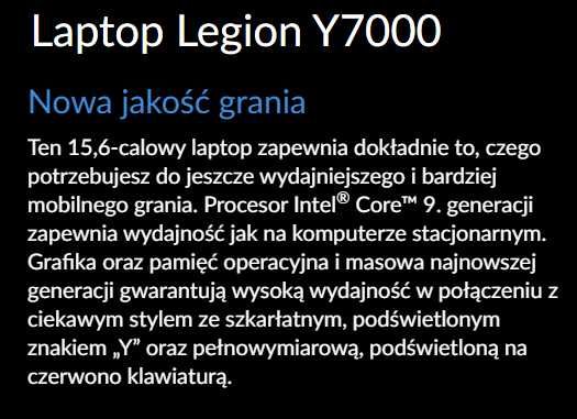 Laptop gamingowy Legion Y7000 Lenovo