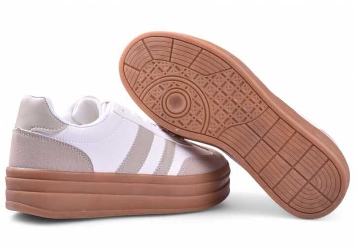 Buty Damskie Sportowe Sneakersy na platformie Gazelee biało-beżowe -36