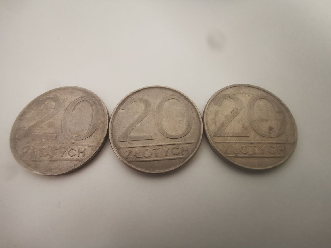 Stare monety 20 złotych 1984,1985,1986 rok PRL