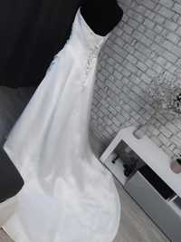 Атласное свадебное платье с декором с шлейфом бюстье сукня весільна