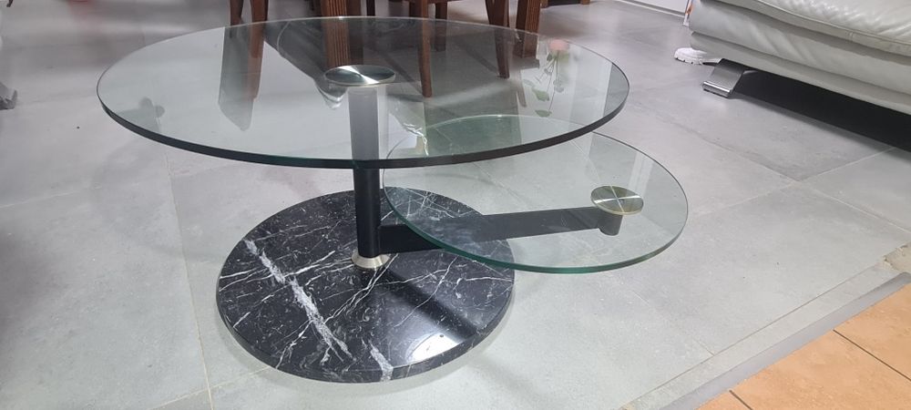 Szklany Stolik kawowy fi-80cm podstawa Kamienna. Koszt nowego 3300zl