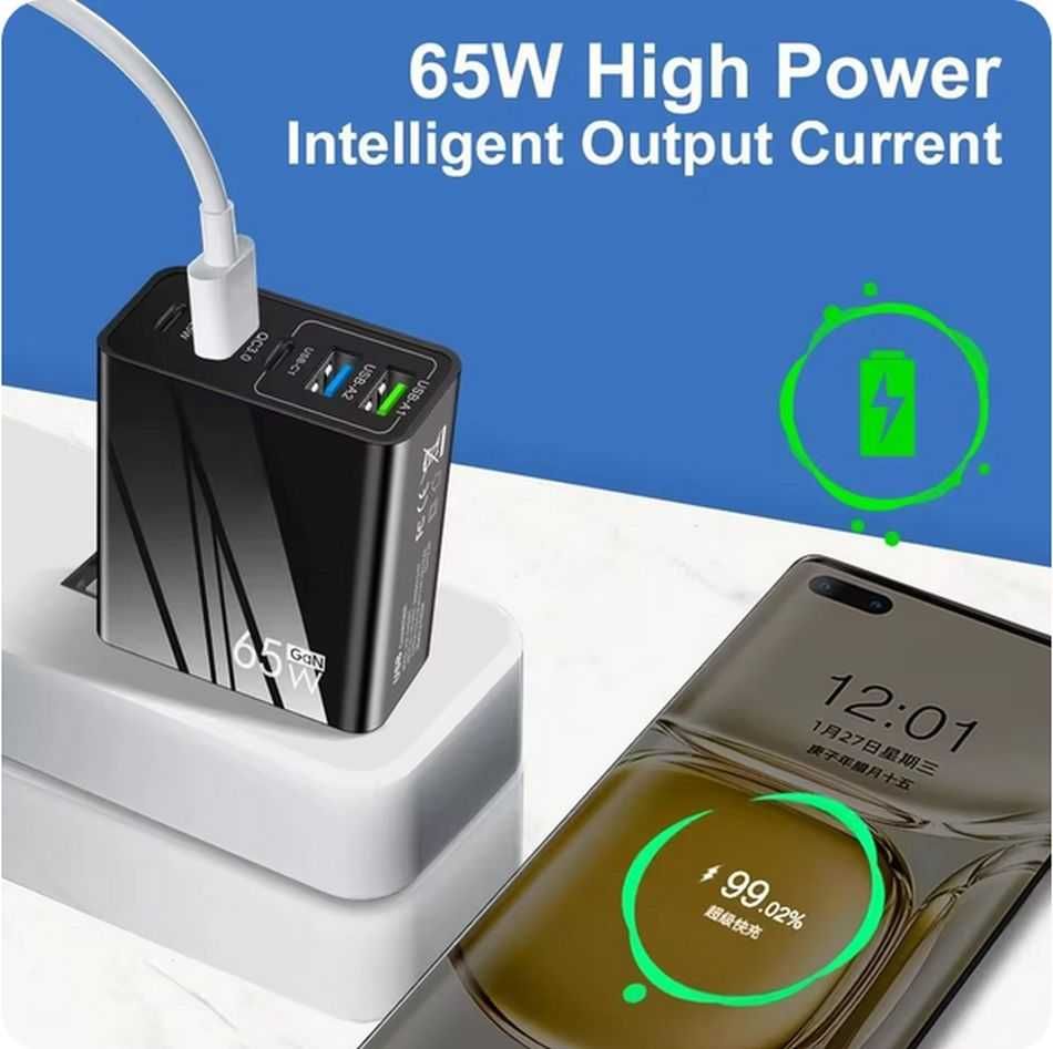 Szybka ładowarka 65 W Pd plus 3x USB A czarna