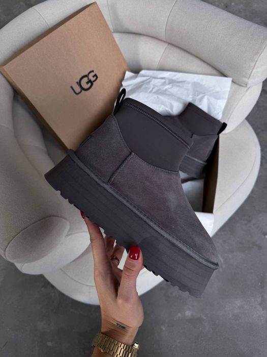 Женские угги уггі  UGG Premium Classic Mini Dipper сіро шоколадний