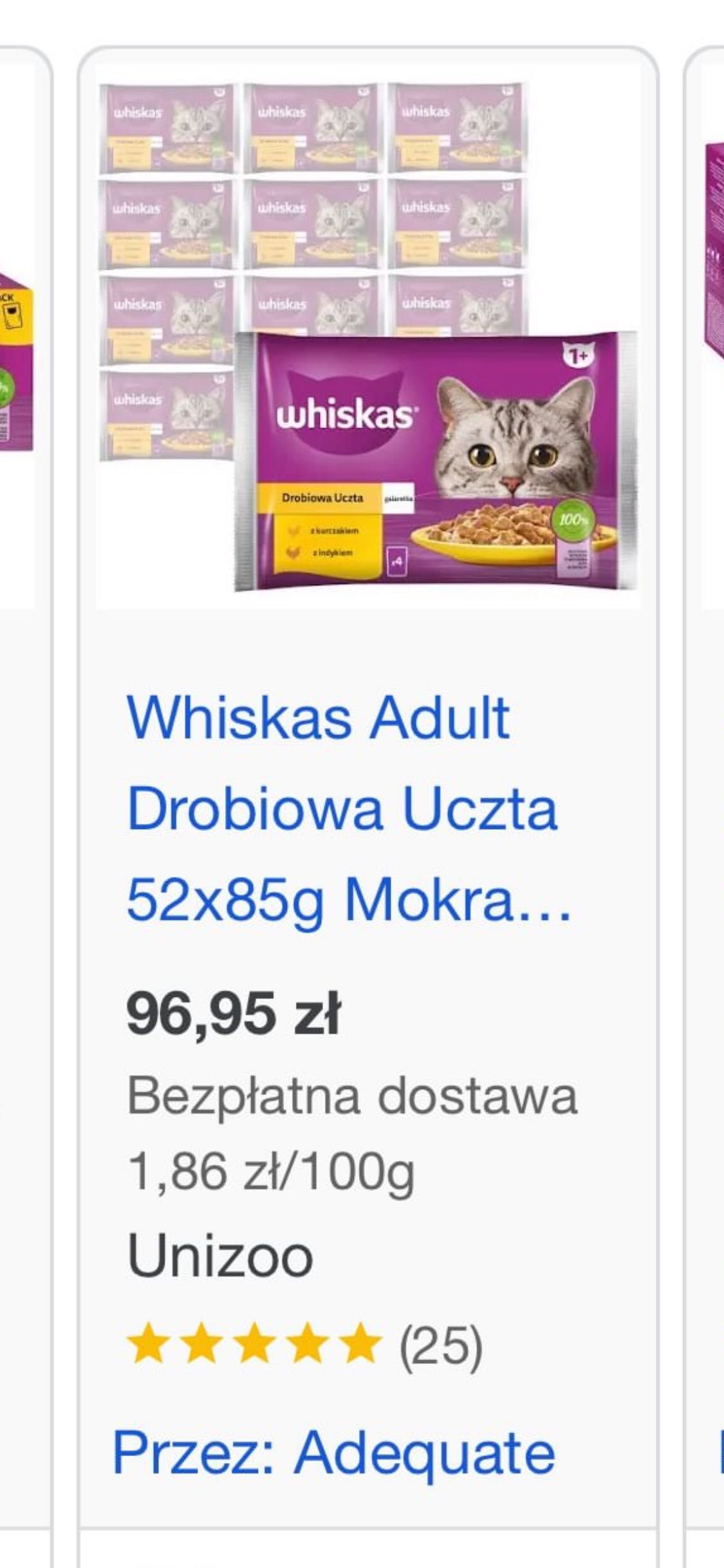 52 saszetki whiskas indyk/kurczak galaretka