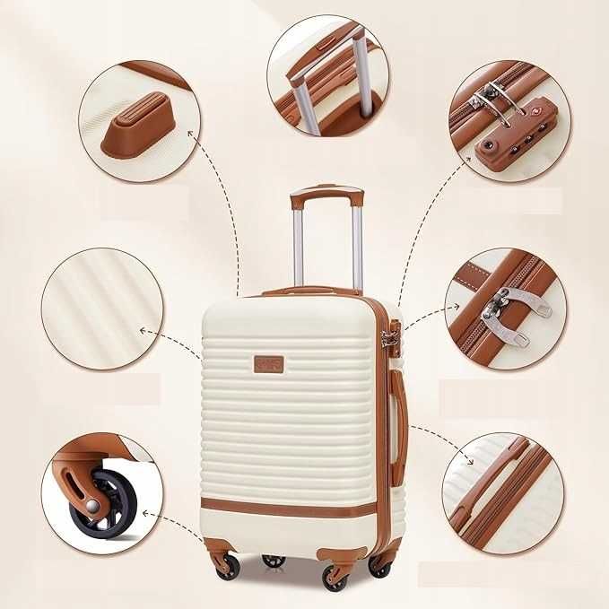 Walizka podróżna na kółkach ABS TSA, 1 plecak podróżny 1 kosmetyczka