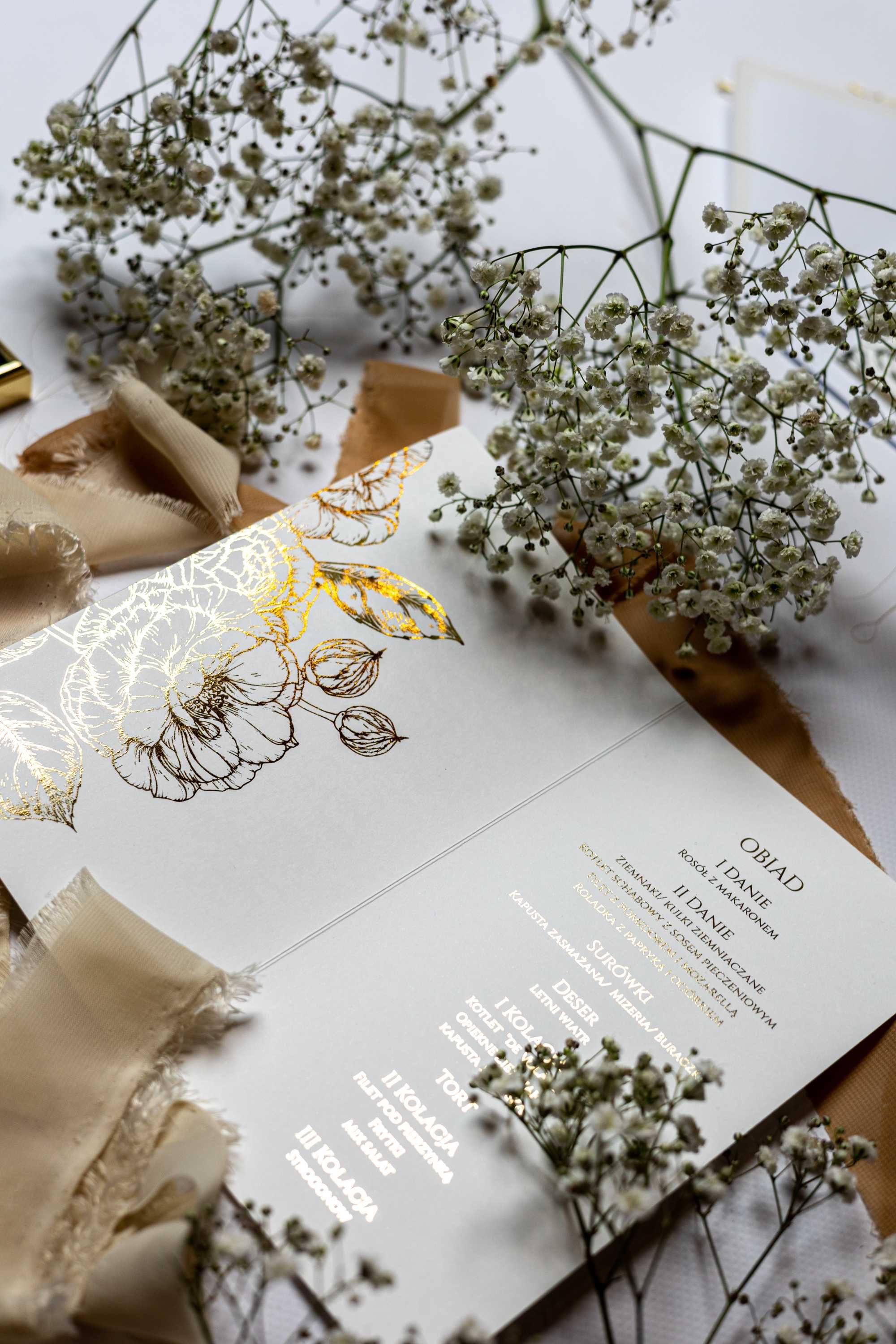 Menu na stół weselny GLAMOUR golden rose