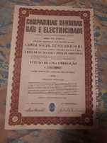 Título de uma ação das companhias reunidas de gas e eletricidade.