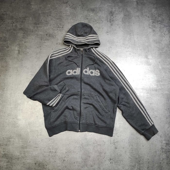 MĘSKA Bluza z Kapturem Rozpinana Bawełna Adidas duże Logo Szara Haft